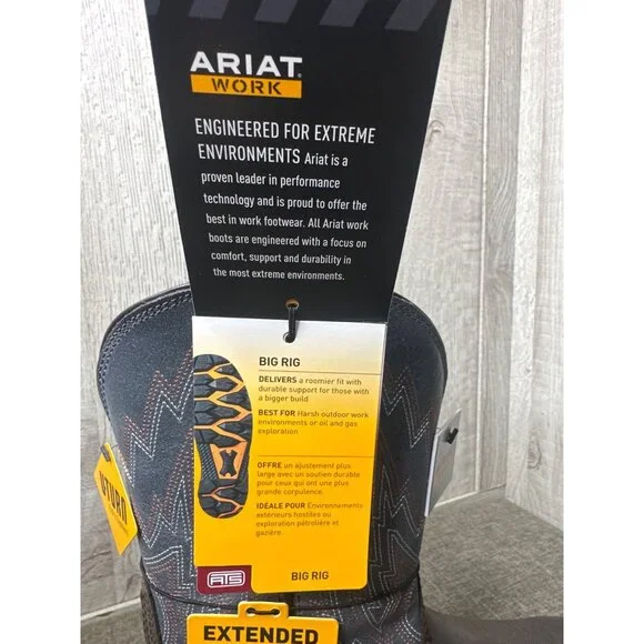 Ariat Big Rig Composite Toe Work Boots Mens Size 7.5 EE Wide Waterproof Leather - Picture 9 of 15